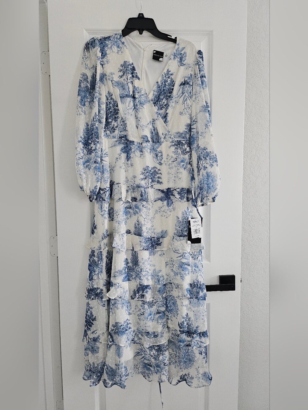 Maison Tara Blue and White Floral Wrap Maxi Dress